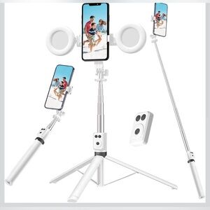 White Selfie Stick Tripod with Ring Light